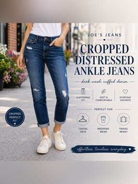 Joe’s Jeans Cropped Distressed Ankle Jeans Size 27 Dark Wash Cuffed Denim